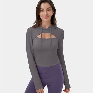 NWT Halara Hooded Drawstring Cut Out Casual Hoodie Sweatshirt - Size S